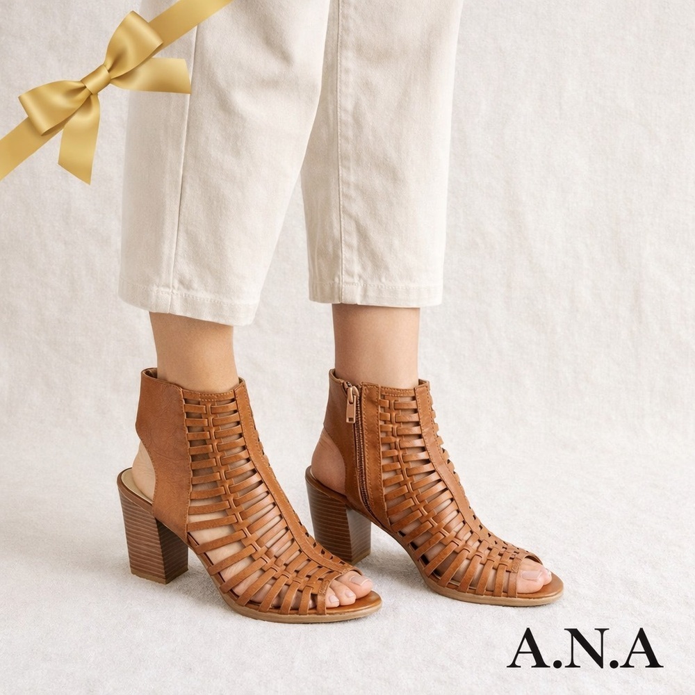 A.N.A. Brown Caged Heeled Sandals Size 7
